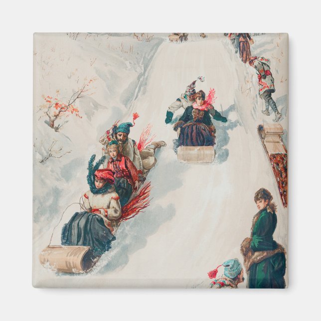 "Tobogganing", Chromolithograph, Louis Prang & Co. Magnet (Front)