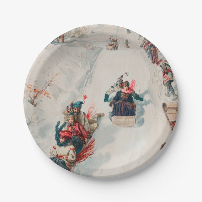 "Tobogganing", Chromolithograph, Louis Prang & Co. Paper Plates (Front)