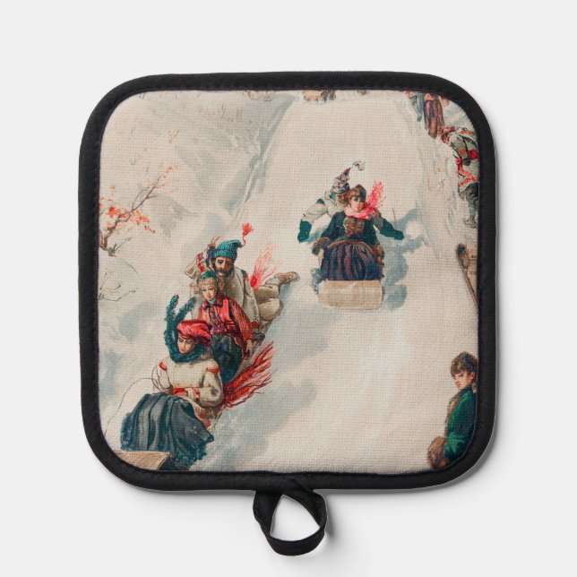 "Tobogganing", Chromolithograph, Louis Prang & Co. Pot Holder (Front)