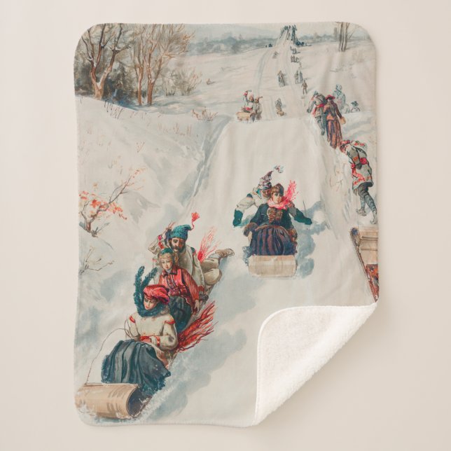 "Tobogganing", Chromolithograph, Louis Prang & Co. Sherpa Blanket (Front)