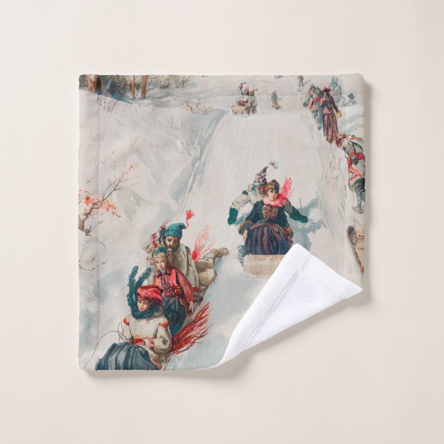 "Tobogganing", Chromolithograph, Louis Prang & Co. Wash Cloth (Wash Cloth)