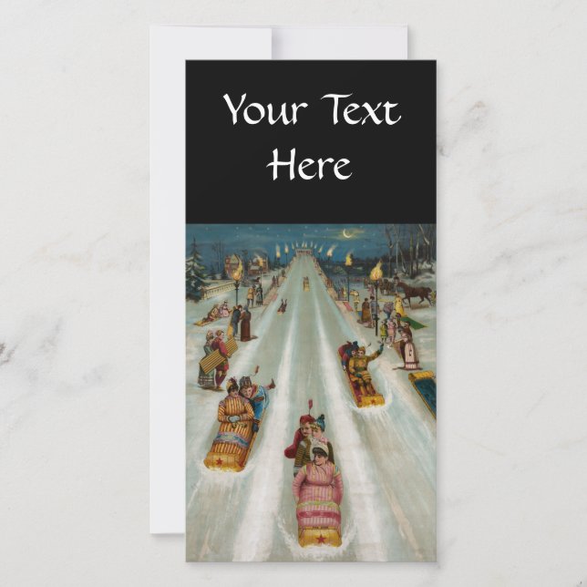 Toboggans On a winter night Holiday Card (Front)