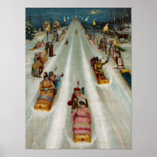 Toboggans On a winter night Poster