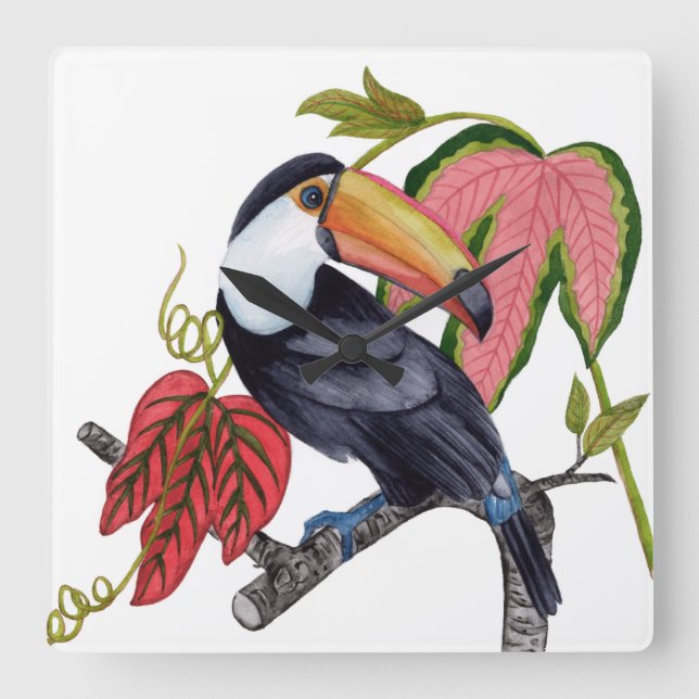 Toco Toucan Square Wall Clock (Front)