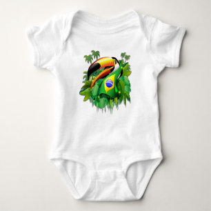Toco Toucan with Brazil Flag Baby Bodysuit
