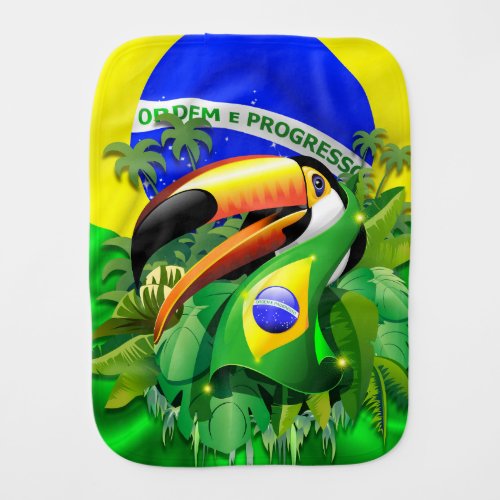 Toco Toucan with Brazil Flag  Baby Burp Cloth