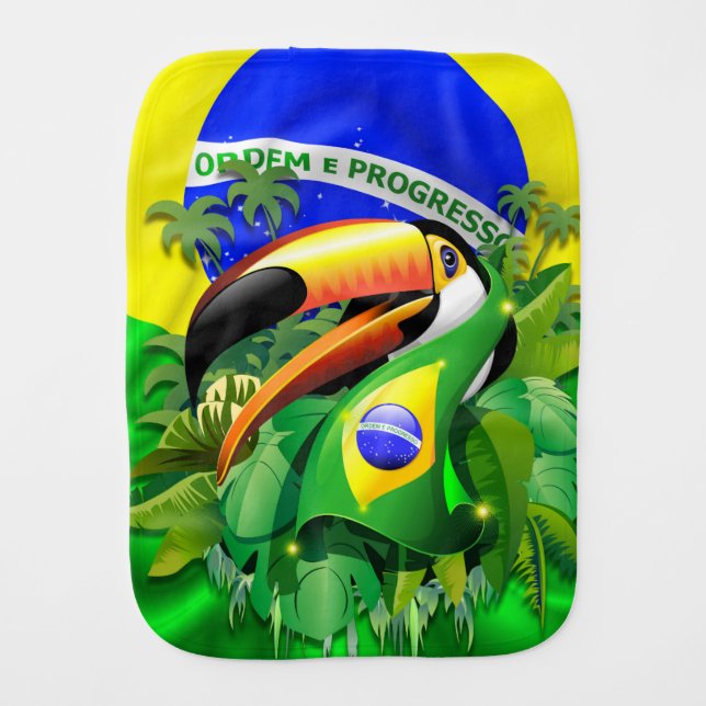 Toco Toucan with Brazil Flag  Baby Burp Cloth (Front)