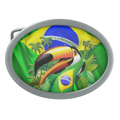 Toco Toucan with Brazil Flag  Belt Buckle