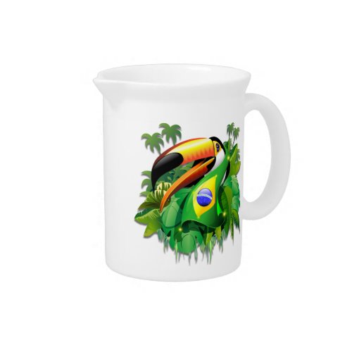 Toco Toucan with Brazil Flag  Beverage Pitcher