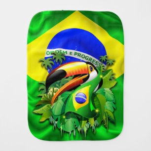 Toco Toucan with Brazil Flag Burp Cloth