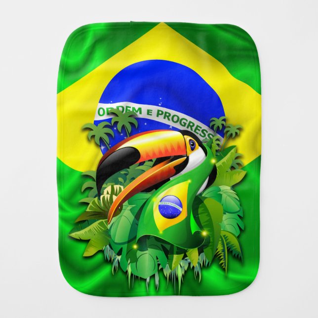 Toco Toucan with Brazil Flag Burp Cloth (Front)
