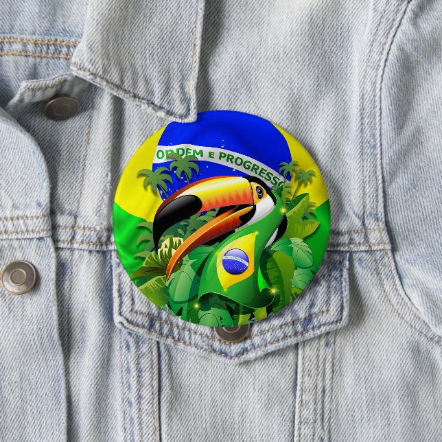Toco Toucan with Brazil Flag  Button (In Situ)