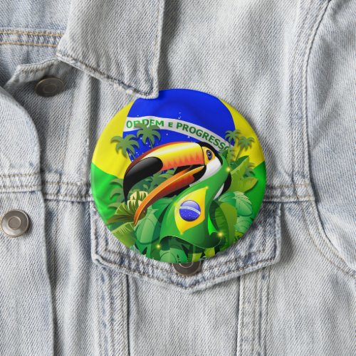 Toco Toucan with Brazil Flag  Button