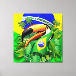 Toco Toucan with Brazil Flag  Canvas Print