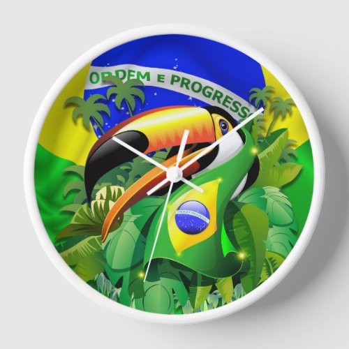 Toco Toucan with Brazil Flag  Clock