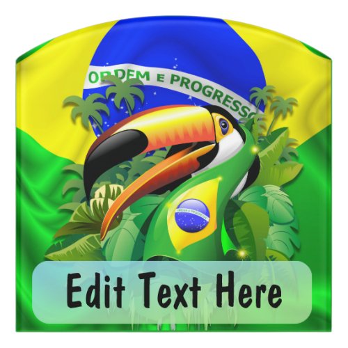 Toco Toucan with Brazil Flag  Door Sign