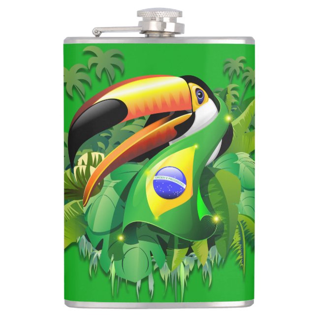 Toco Toucan with Brazil Flag  Flask (Front)