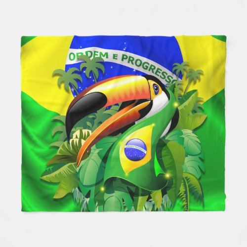 Toco Toucan with Brazil Flag  Fleece Blanket