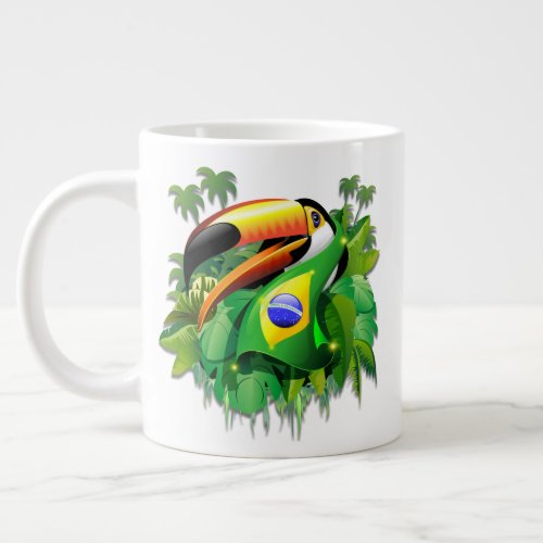 Toco Toucan with Brazil Flag  Giant Coffee Mug