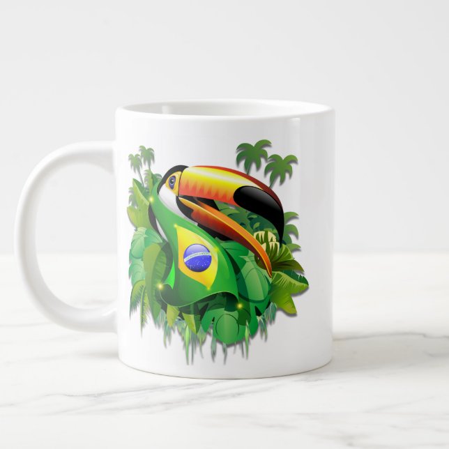 Toco Toucan with Brazil Flag  Giant Coffee Mug (Left)