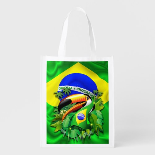 Toco Toucan with Brazil Flag  Grocery Bag
