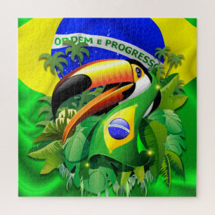 Toco Toucan with Brazil Flag Jigsaw Puzzle