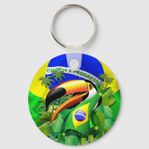 Toco Toucan with Brazil Flag  Keychain