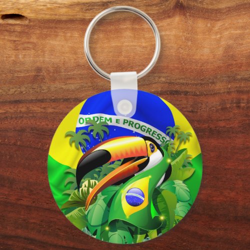 Toco Toucan with Brazil Flag  Keychain
