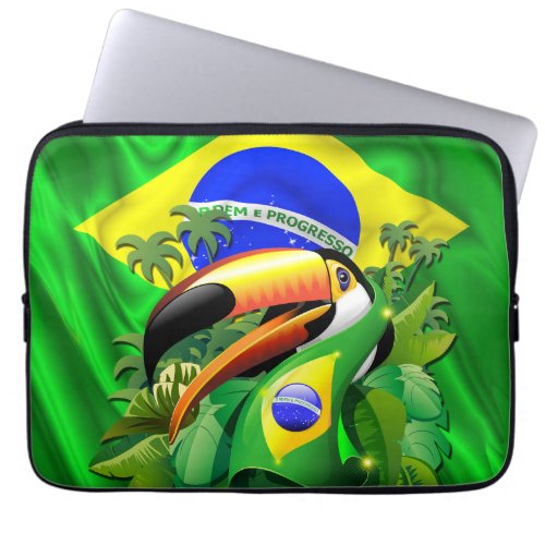 Toco Toucan with Brazil Flag  Laptop Sleeve
