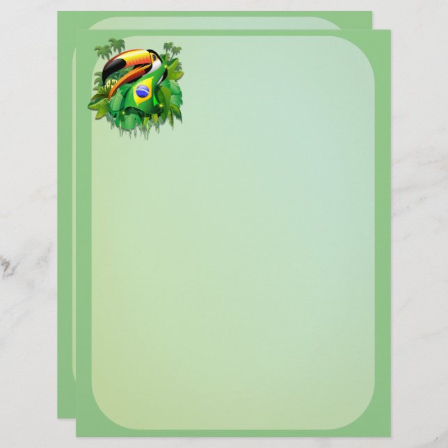 Toco Toucan with Brazil Flag  Letterhead (Front/Back)