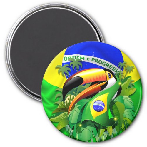 Toco Toucan with Brazil Flag  Magnet