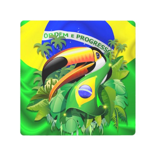 Toco Toucan with Brazil Flag  Metal Print