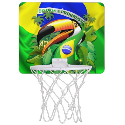 Toco Toucan with Brazil Flag  Mini Basketball Hoop