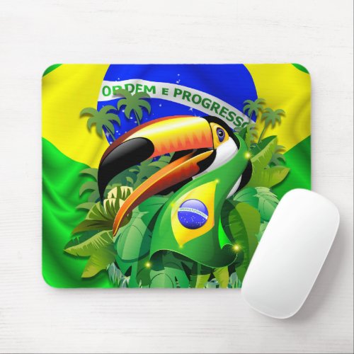 Toco Toucan with Brazil Flag  Mouse Pad