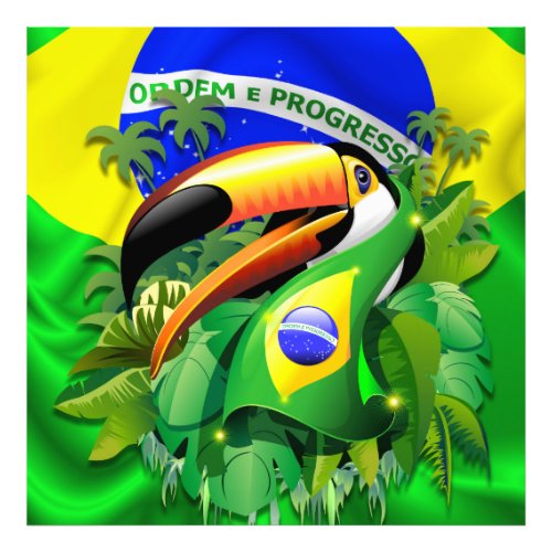 Toco Toucan with Brazil Flag  Photo Print