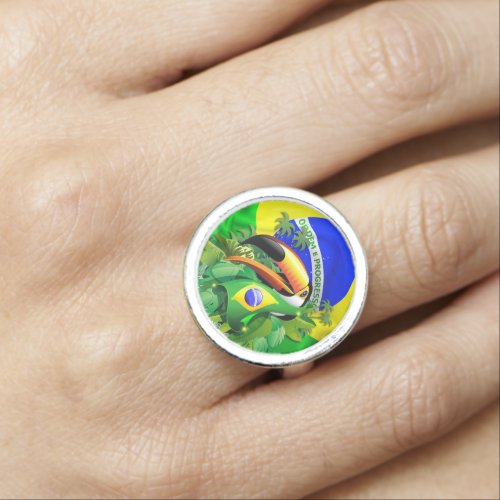 Toco Toucan with Brazil Flag  Ring