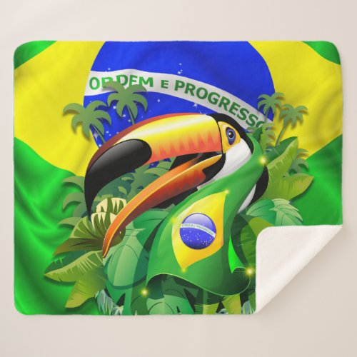 Toco Toucan with Brazil Flag  Sherpa Blanket