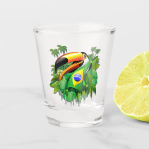 Toco Toucan with Brazil Flag Shot Glass