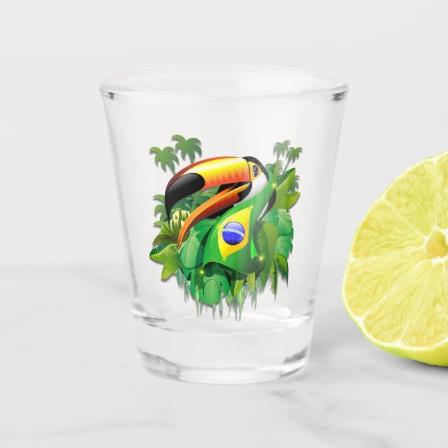 Toco Toucan with Brazil Flag  Shot Glass (Front)