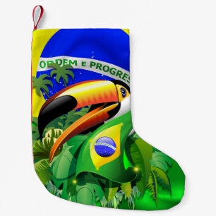 Toco Toucan with Brazil Flag  Small Christmas Stocking