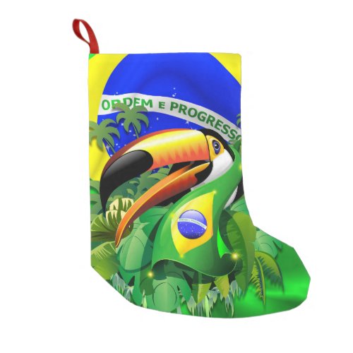 Toco Toucan with Brazil Flag  Small Christmas Stocking