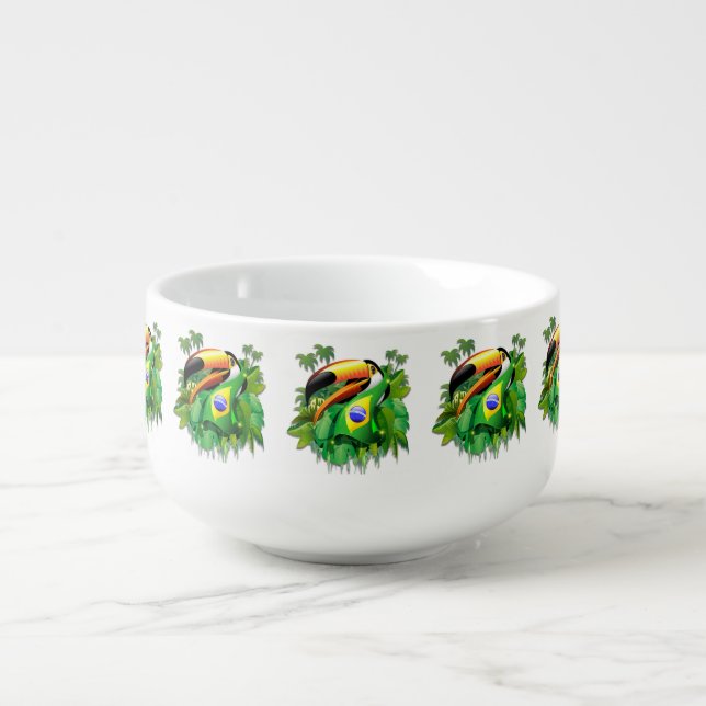 Toco Toucan with Brazil Flag  Soup Mug (Front)