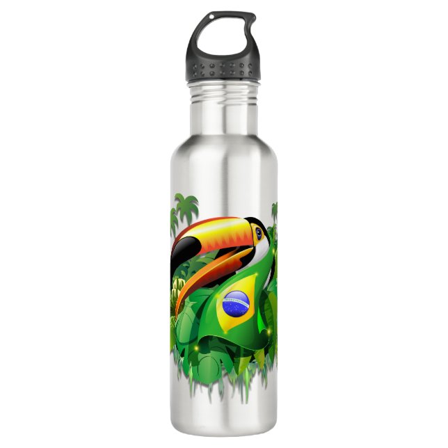 Toco Toucan with Brazil Flag  Stainless Steel Water Bottle (Front)
