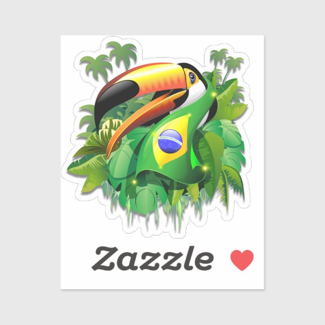 Toco Toucan with Brazil Flag  Sticker (Sheet)
