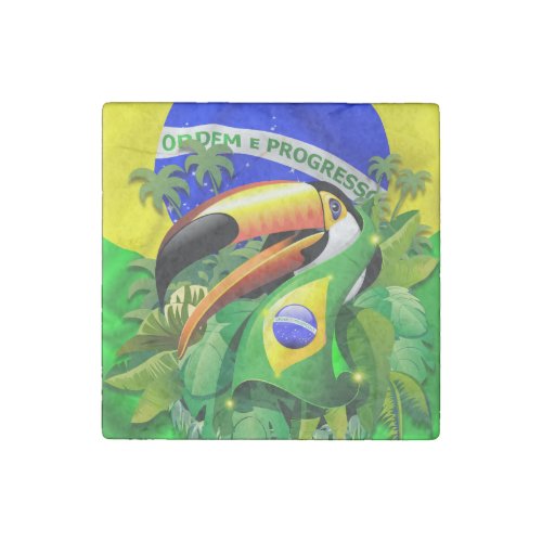 Toco Toucan with Brazil Flag  Stone Magnet
