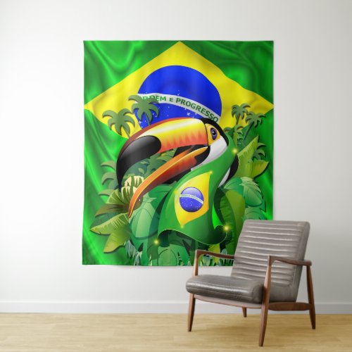 Toco Toucan with Brazil Flag  Tapestry