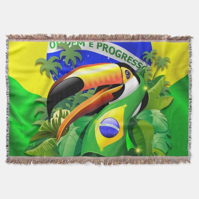 Toco Toucan with Brazil Flag  Throw Blanket (Front)