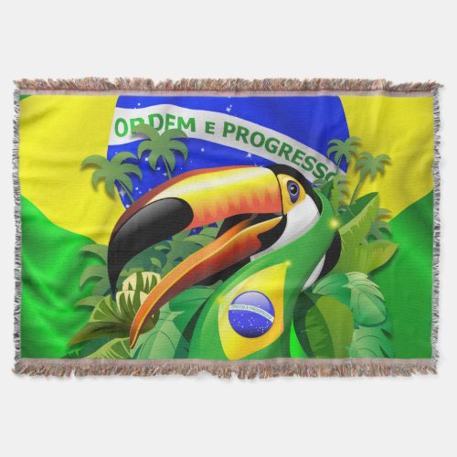 Toco Toucan with Brazil Flag  Throw Blanket
