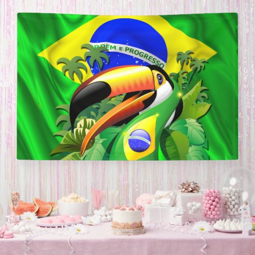 Toco Toucan with Brazil Flag Tie Banner