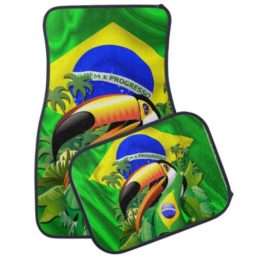 Toco Toucan with Brazil Flag Tie Car Floor Mat